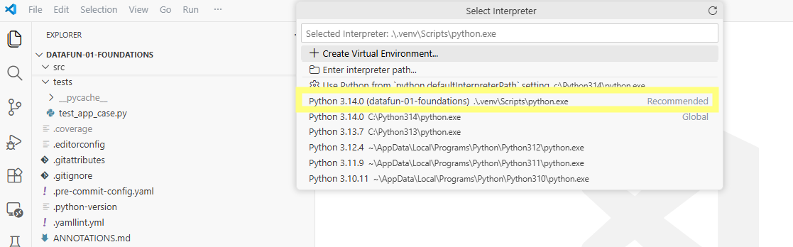 Choose recommended local .venv