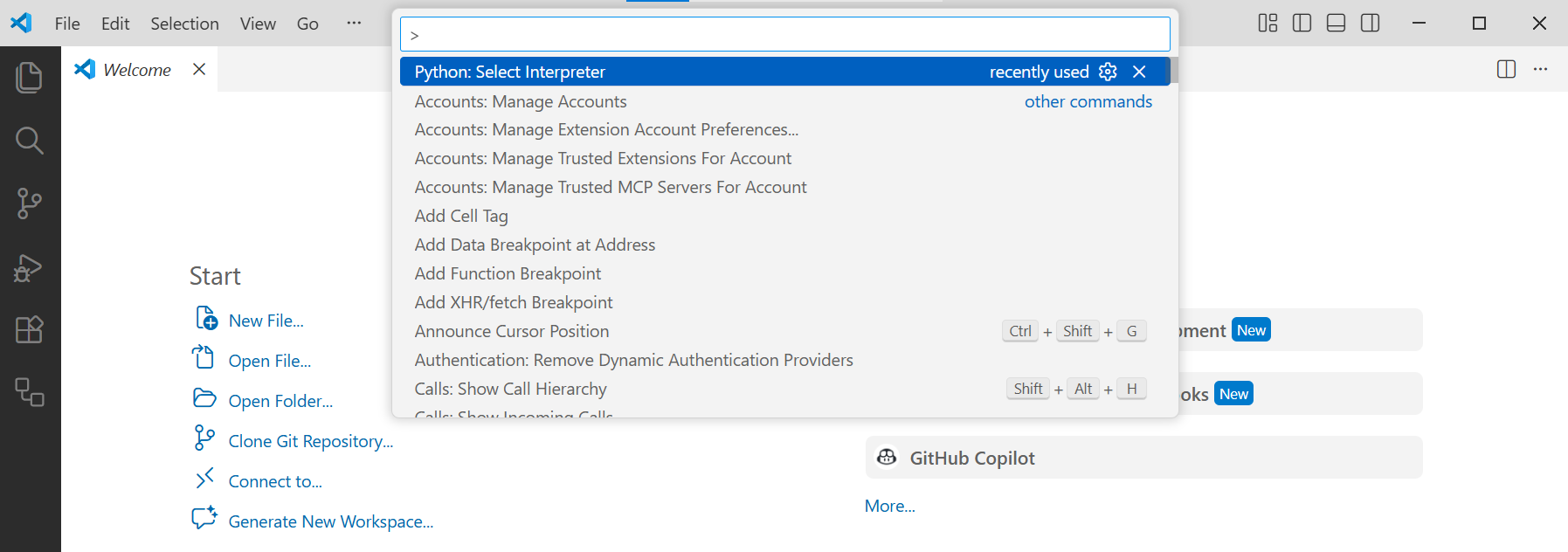 Choose Python: Select Interpreter